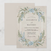 Invitation Mariage Vintage Sérénité Bleu Ciel (Devant / Derrière)