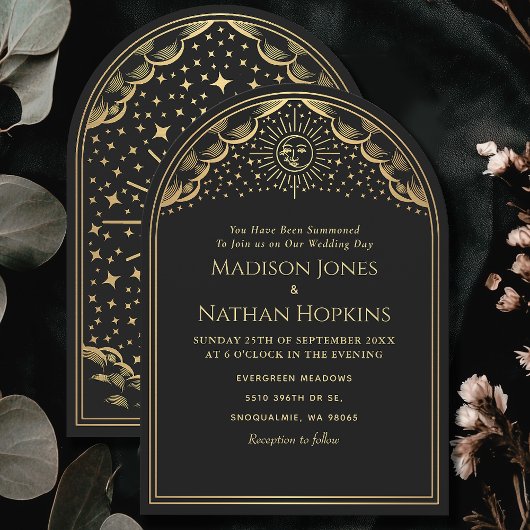 Invitation Mariage vintage Sun Moon Tarot Card Arch