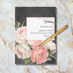 Invitation Mariage Vintage Tableau Noir Boho Floral Rose