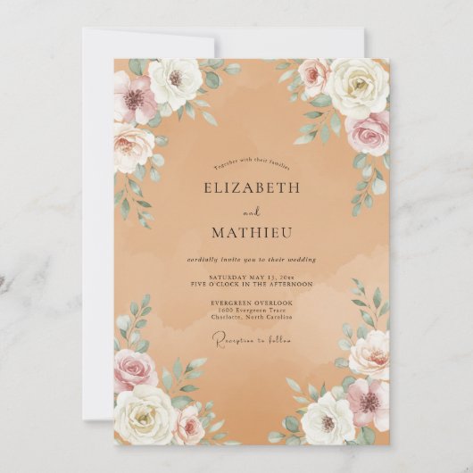 Invitation Mariage Vintage Terre Cuite (Devant)