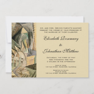 Invitation Mariage Vintage, Tons de Terre, Art Cubisme