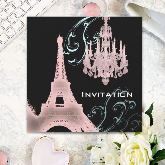 Invitation Mariage vintage Tour Eiffel de Paris lustre