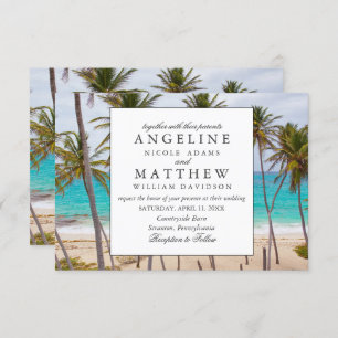 Invitation Mariage vintage tropical de paume de rivage de