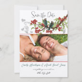 Invitation Mariage Vintage turquoise de fleurs rouges d'oisea (Devant)