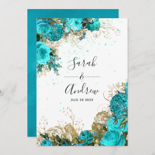 Invitation Mariage vintage Turquoise et Gold Shabby