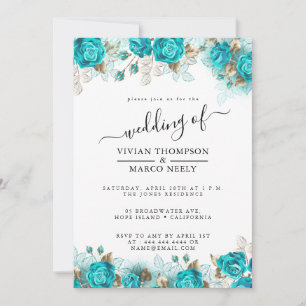 Invitation Mariage vintage Turquoise et Gold Shabby