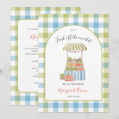 Invitation Mariage vintage : vert et bleu (Devant / Derrière)