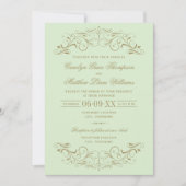 Invitation Mariage vintage vert et or antique (Devant)
