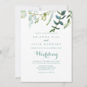 Invitation Mariage vintage vert Eucalyptus avant et arrière (Devant)