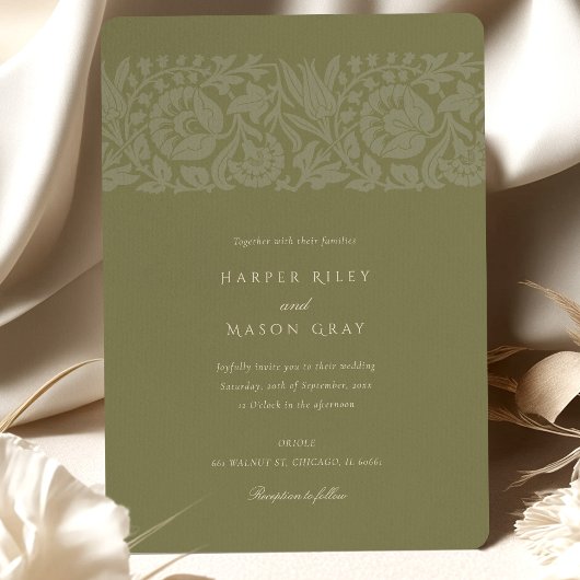 Invitation Mariage vintage vert olive