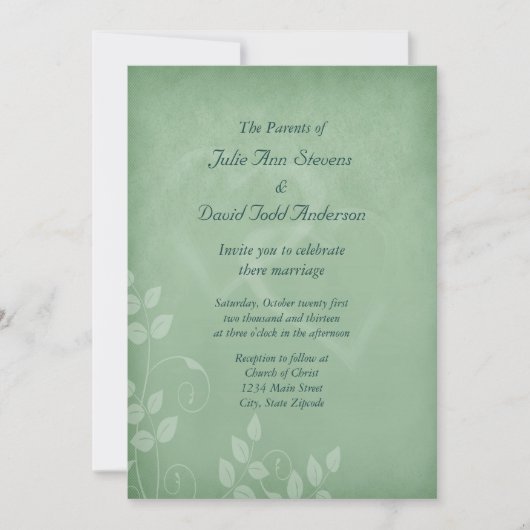 Invitation Mariage Vintage Vert Sage (Devant)