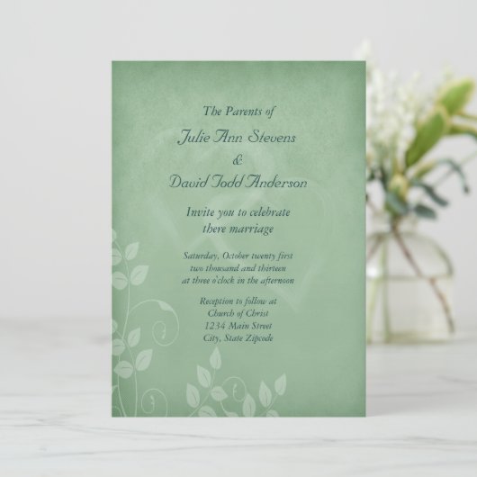 Invitation Mariage Vintage Vert Sage (Debout devant)