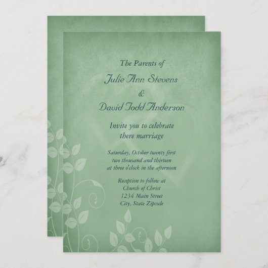 Invitation Mariage Vintage Vert Sage (Devant / Derrière)