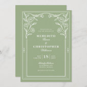 Invitation Mariage Vintage Vert Sage (Devant / Derrière)