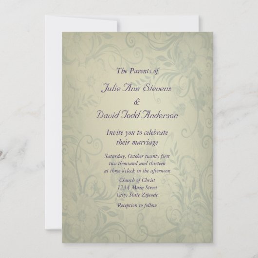 Invitation Mariage Vintage Vert Sage (Devant)
