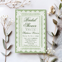 Invitation Mariage Vintage Vert Sauge et Dentelle Blanche