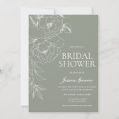 Invitation Mariage Vintage Vert Sauge & Fleurs Blanches (Devant)