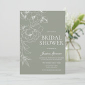 Invitation Mariage Vintage Vert Sauge & Fleurs Blanches (Debout devant)