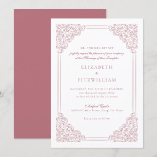 Invitation Mariage Vintage Victorian Muet Rose