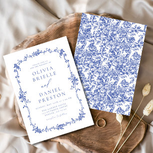 Invitation Mariage Vintage victorien bleu Floral