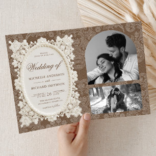 Invitation Mariage Vintage Vieille Fortune Marron Ivory Brode