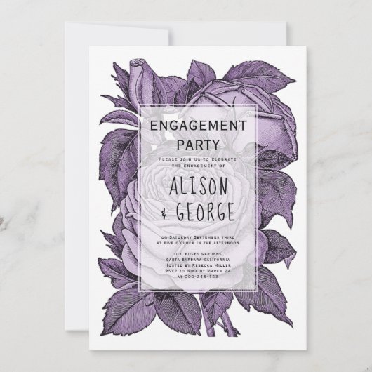 Invitation Mariage vintage violet rose (Devant)