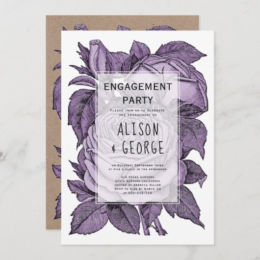 Invitation Mariage vintage violet rose (Devant / Derrière)