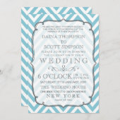 Invitation Mariage Vintage White & Sky Blue Chevron Stripes (Devant / Derrière)