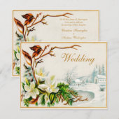 Invitation Mariage Vintage Winter Snow Church & Lilies (Devant / Derrière)