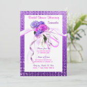 Invitation Mariage violet à fleurs roses (Debout devant)