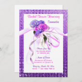 Invitation Mariage violet à fleurs roses (Devant / Derrière)