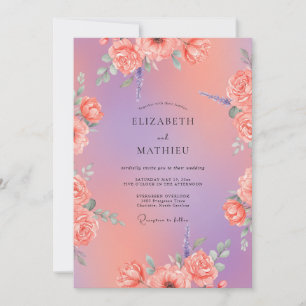 Invitation Mariage Violet Abricot Ranunculus Eucalyptus