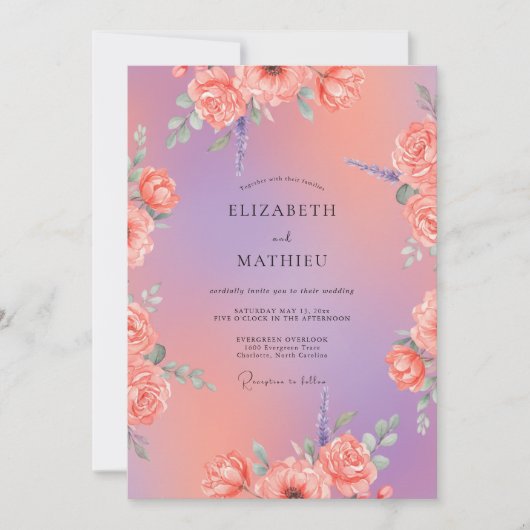 Invitation Mariage Violet Abricot Ranunculus Eucalyptus (Devant)