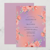 Invitation Mariage Violet Abricot Ranunculus Eucalyptus (Devant / Derrière)