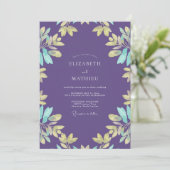 Invitation Mariage Violet Aqua Feuillu (Debout devant)