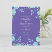 Invitation Mariage Violet Aqua Leaf (Debout devant)