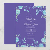 Invitation Mariage Violet Aqua Leaf (Devant / Derrière)