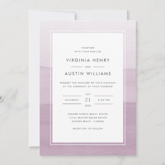 Invitation Mariage violet Aquarelle moderne (Devant)