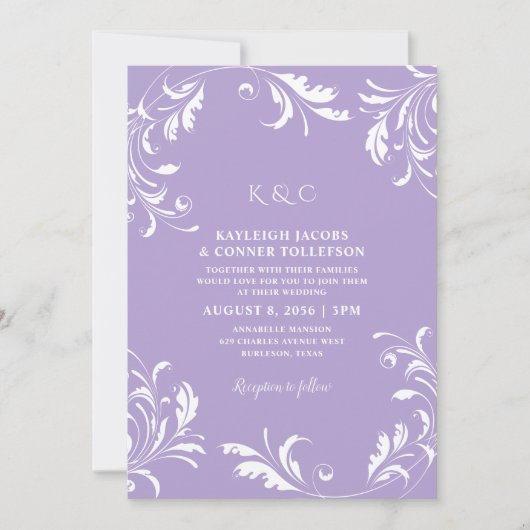Invitation Mariage Violet Clair Élégant Formel Vintage (Devant)