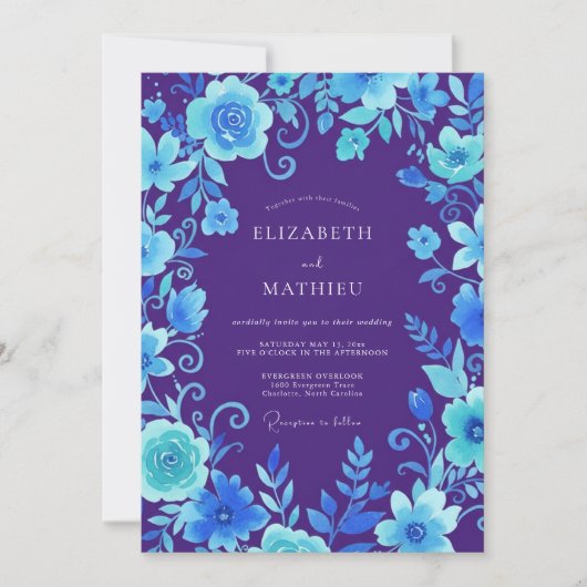 Invitation Mariage Violet Cyan Vigne (Devant)