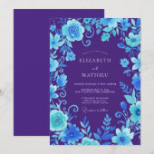 Invitation Mariage Violet Cyan Vigne (Devant / Derrière)