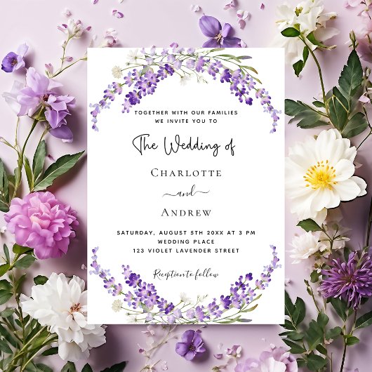 Invitation Mariage violet de fleurs de lavande