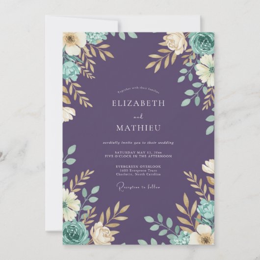 Invitation Mariage Violet de Prairie Peint à la Menthe (Devant)