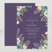 Invitation Mariage Violet de Prairie Peint à la Menthe (Devant / Derrière)