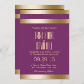 Invitation Mariage violet élégant à l'huile d'or moderne (Devant / Derrière)