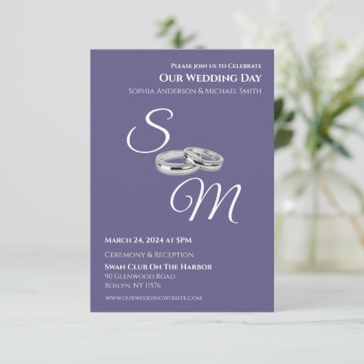 Invitation Mariage violet et blanc (Debout devant)