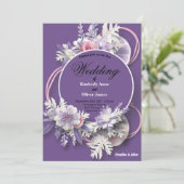 Invitation Mariage Violet et fleurs blanches et roses (Debout devant)