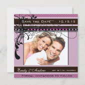 Invitation Mariage Violet et Rose Photo Enregistrer la Date (Devant)