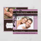 Invitation Mariage Violet et Rose Photo Enregistrer la Date (Devant / Derrière)