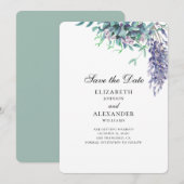 Invitation Mariage violet et sarcelle. Fleurs à conserver la (Devant / Derrière)